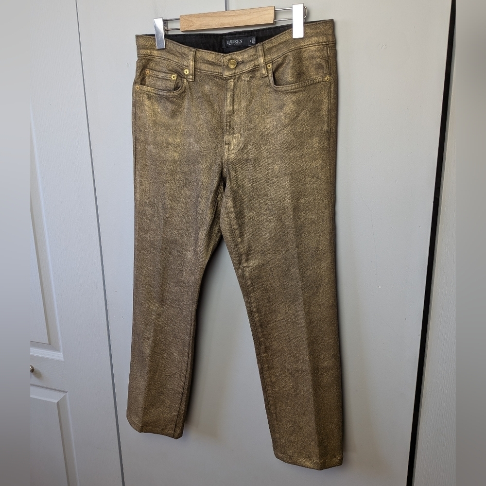 LAUREN RALPH LAUREN Women Straight Leg GOLD Pants (Shortened) Size 8